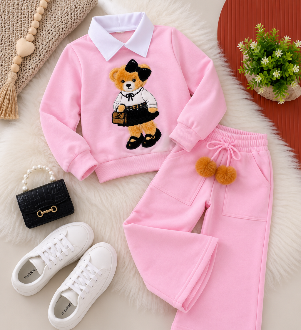 Conjunto tendência ursa rosa