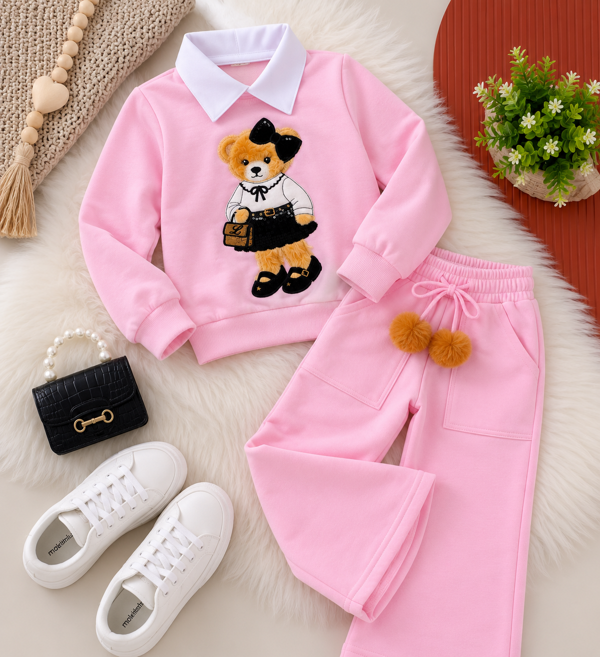 Conjunto tendência ursa rosa