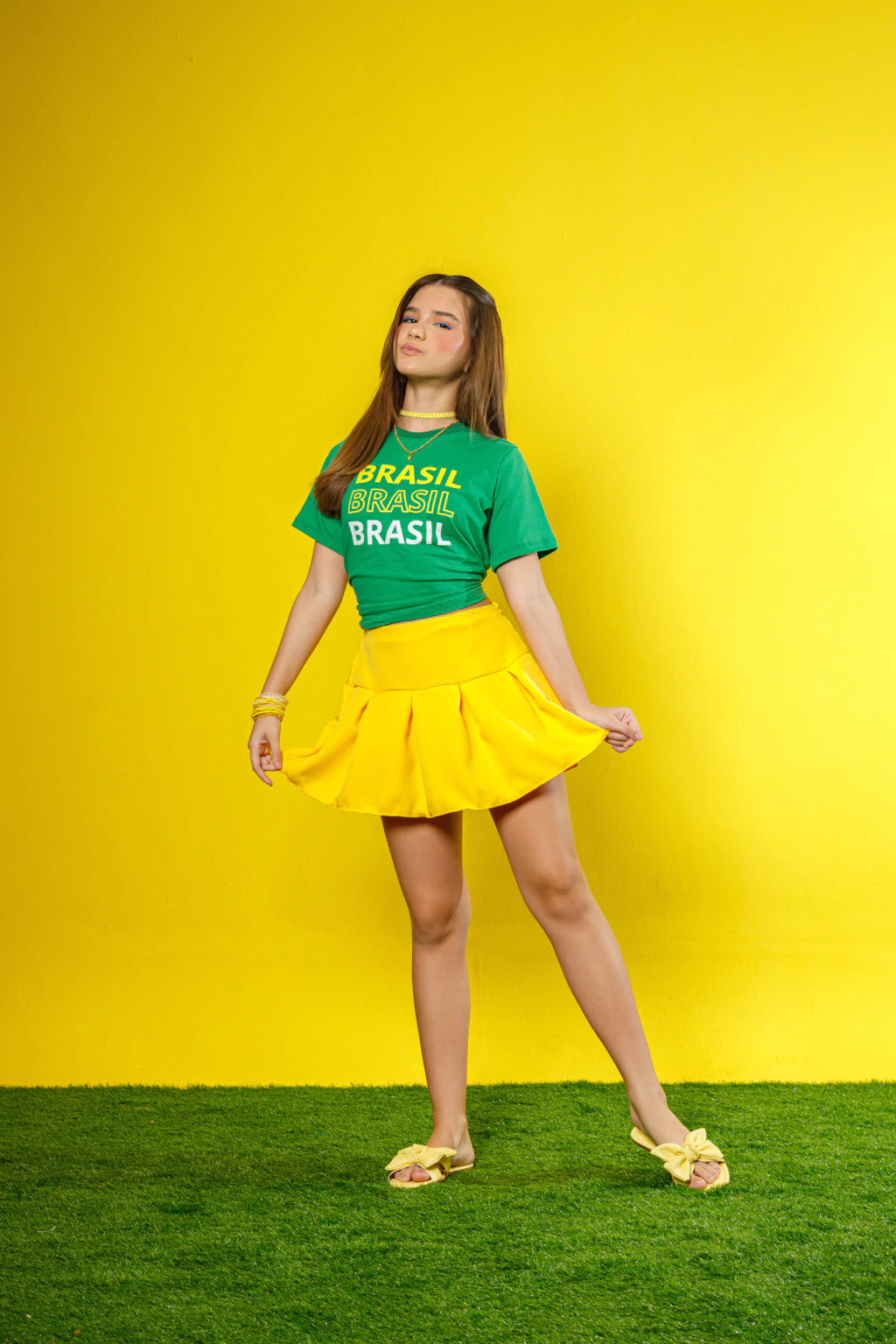 Conjunto brasil- saia com short por baixo
