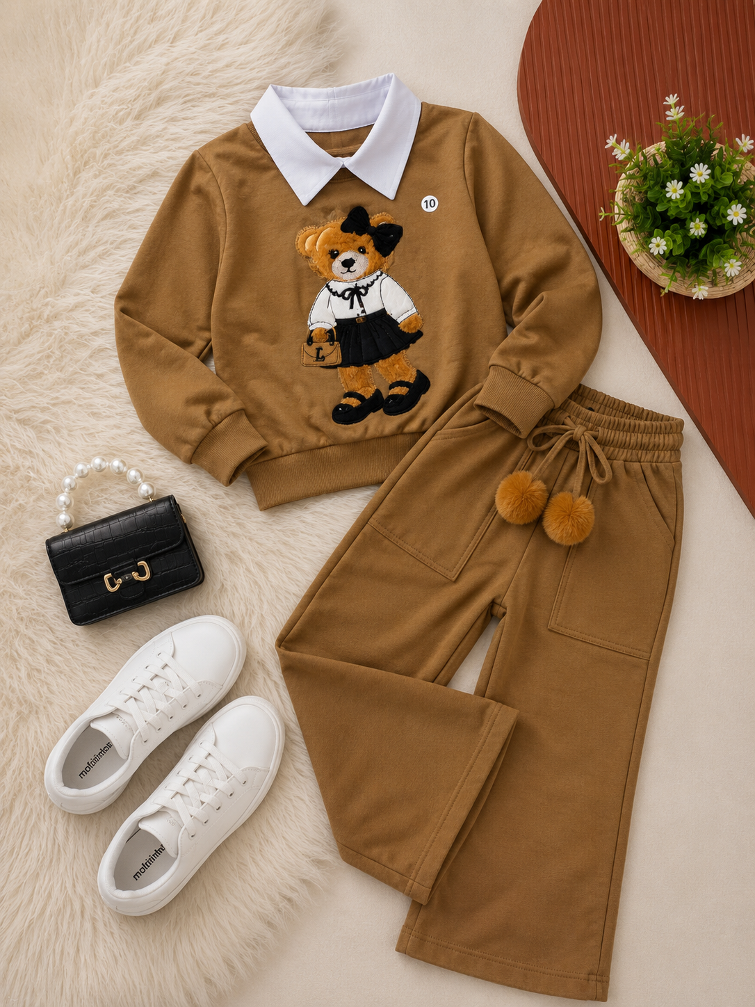 Conjunto moletom flanelado  ursa marrom caramelo