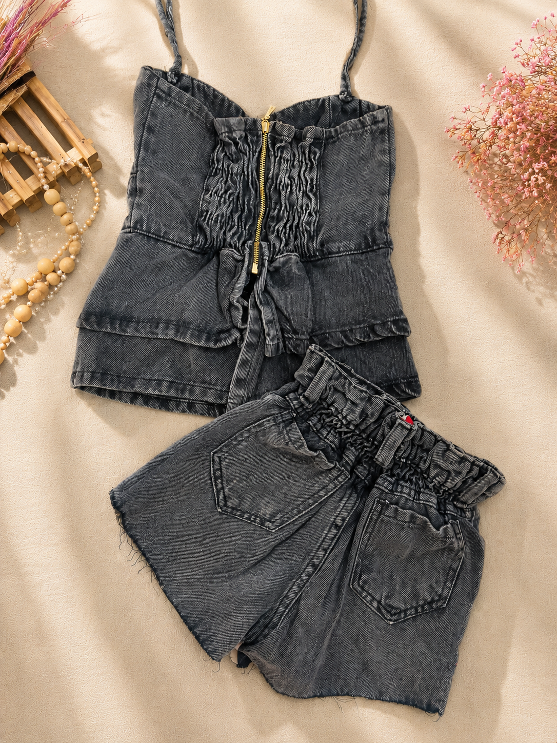 Conjunto jeans black- Short + Blusa