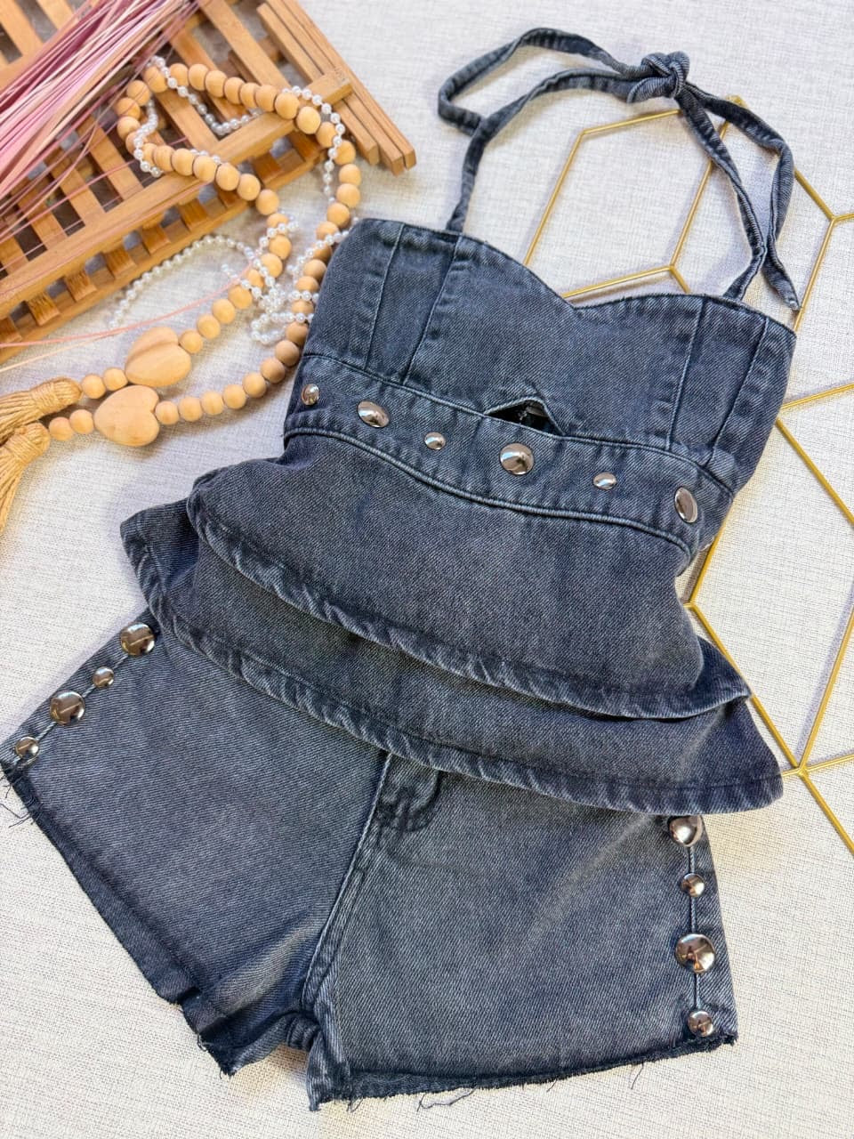 Conjunto jeans black- Short + Blusa