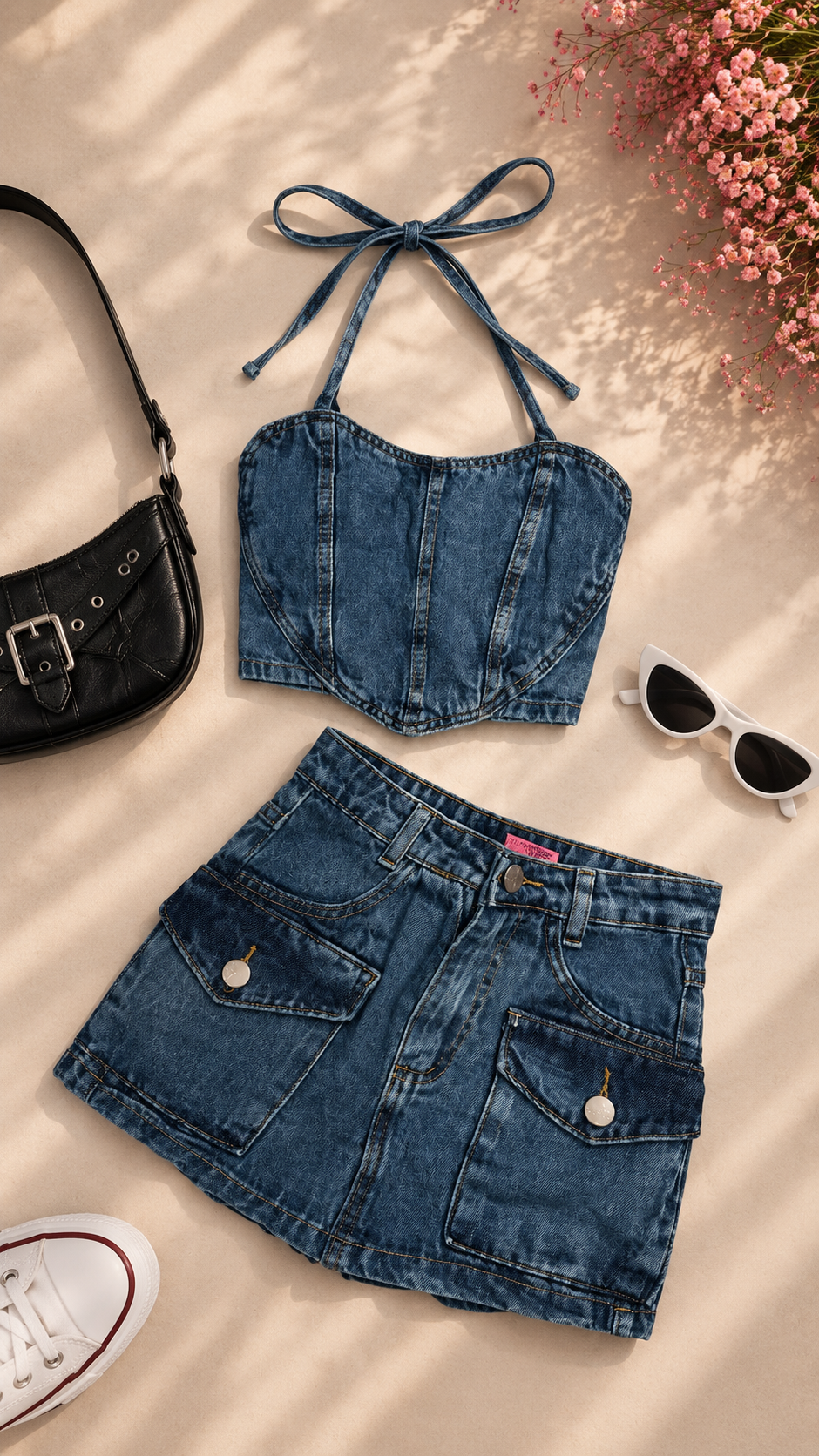 Conjunto Jeans Short Saia