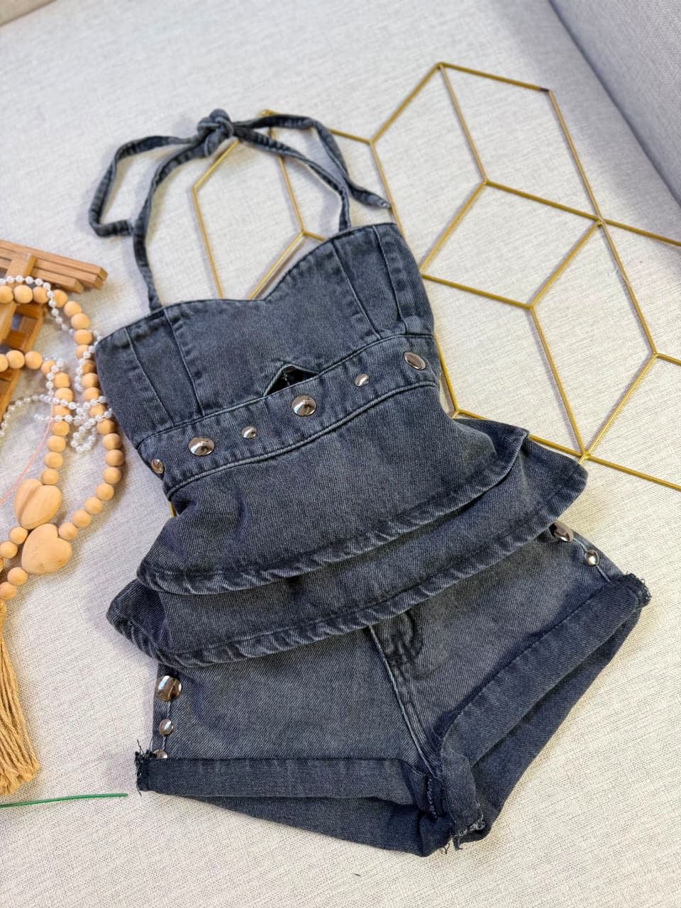 Conjunto jeans black- Short + Blusa