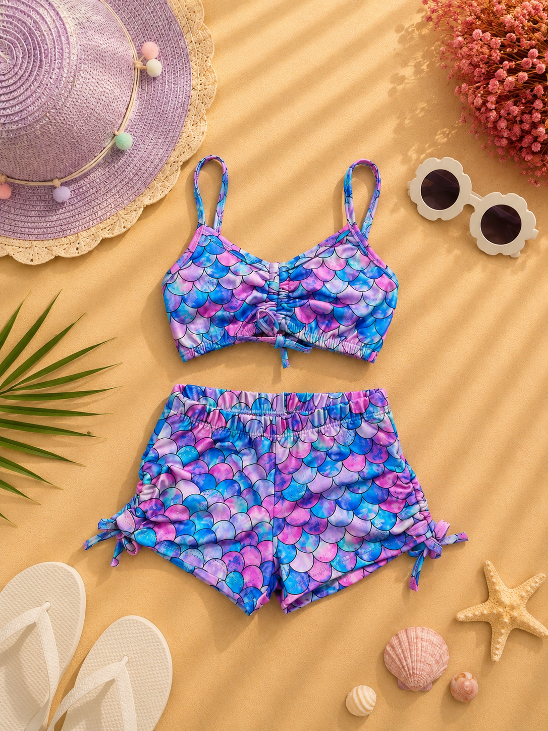 Biquíni Infantil biquíni top  com Short – Escamas Candy