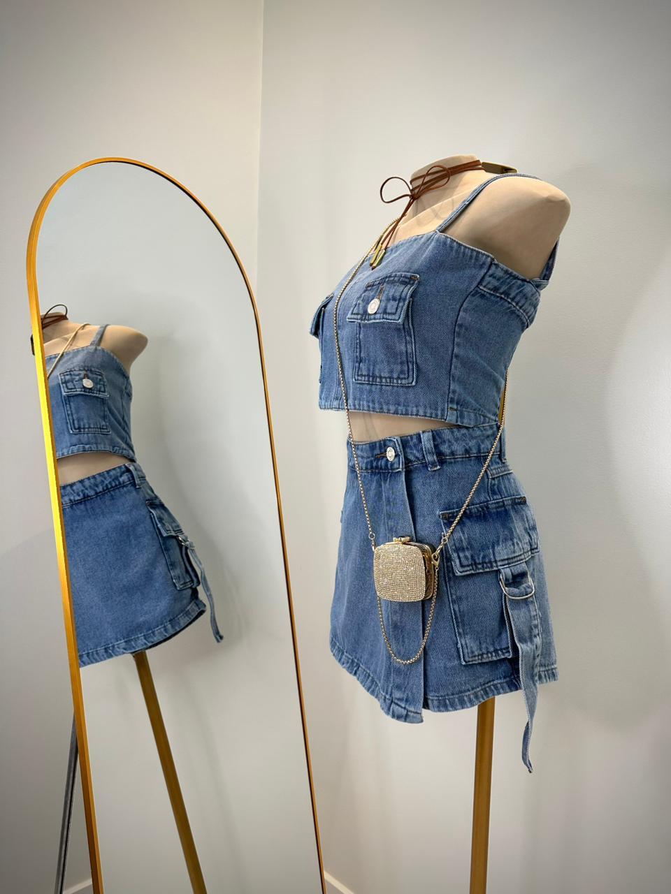 Conjunto Jeans Short-Saia com Fivela | Cód. 008