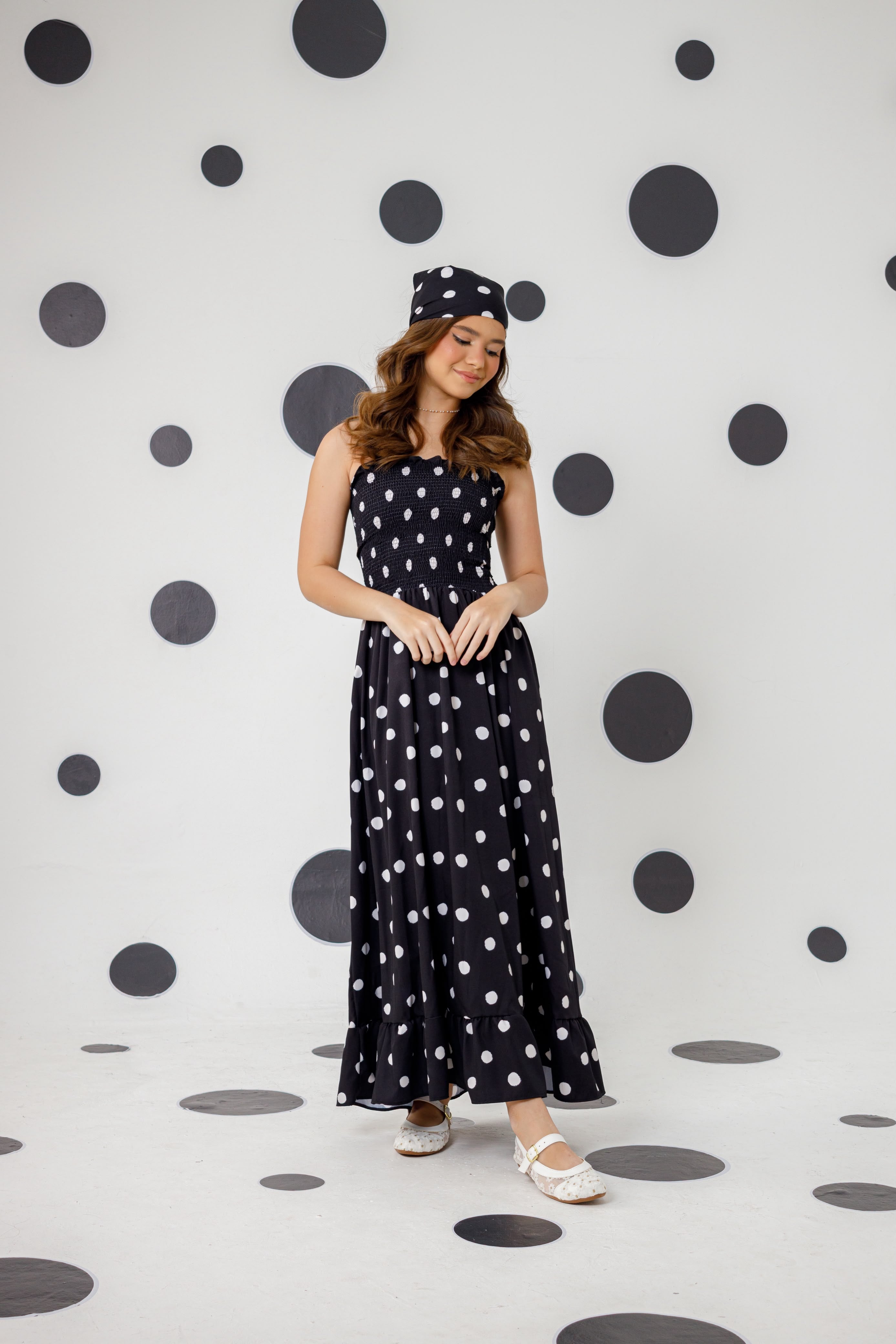 Vestido Ana - com alça e  com bandana Midi –Preto