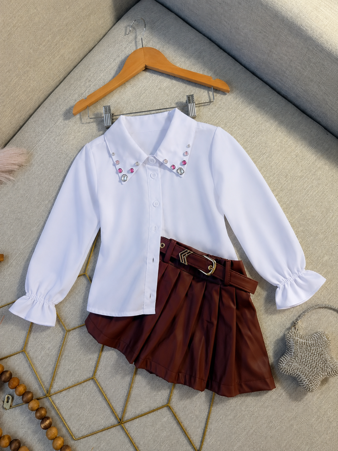 Short Saia em Couro com Cinto