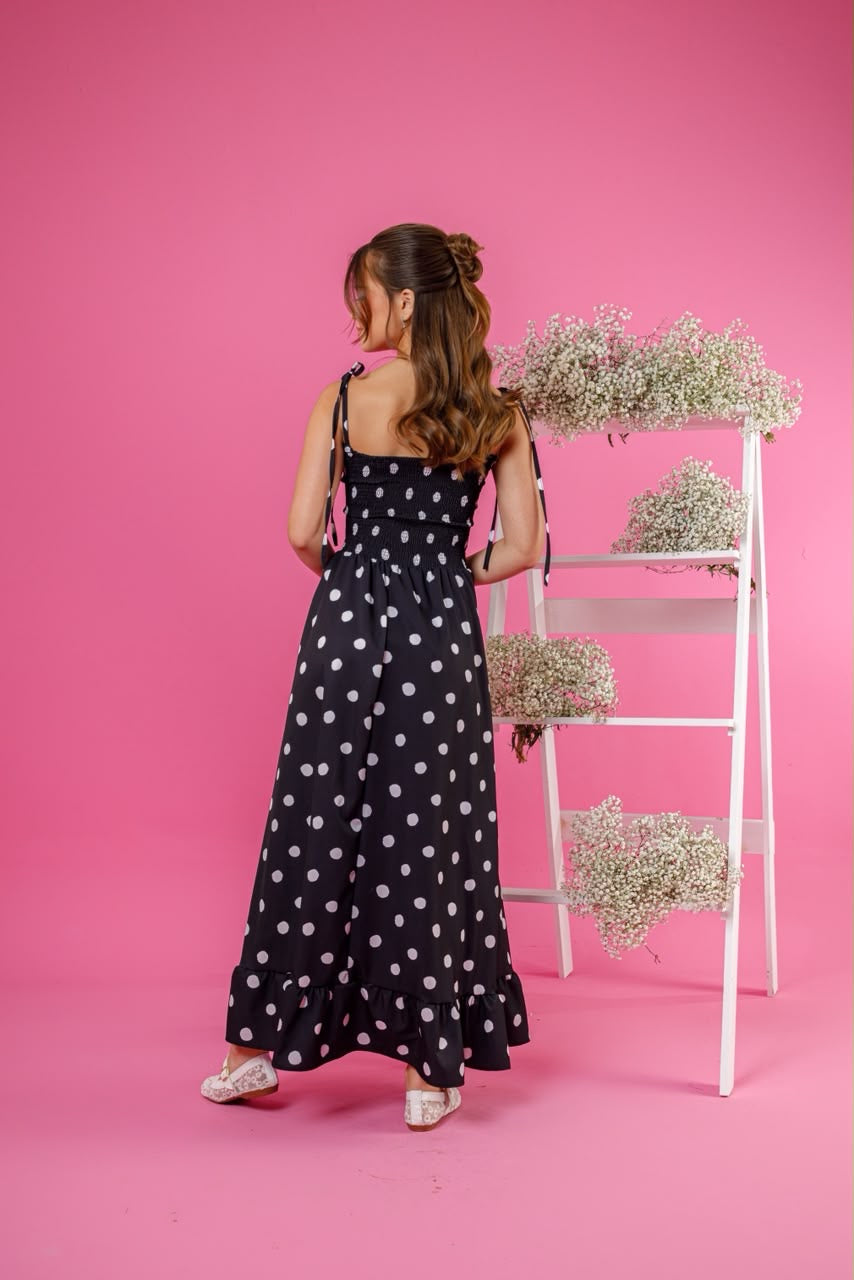 Vestido Ana - com alça e  com bandana Midi –Preto