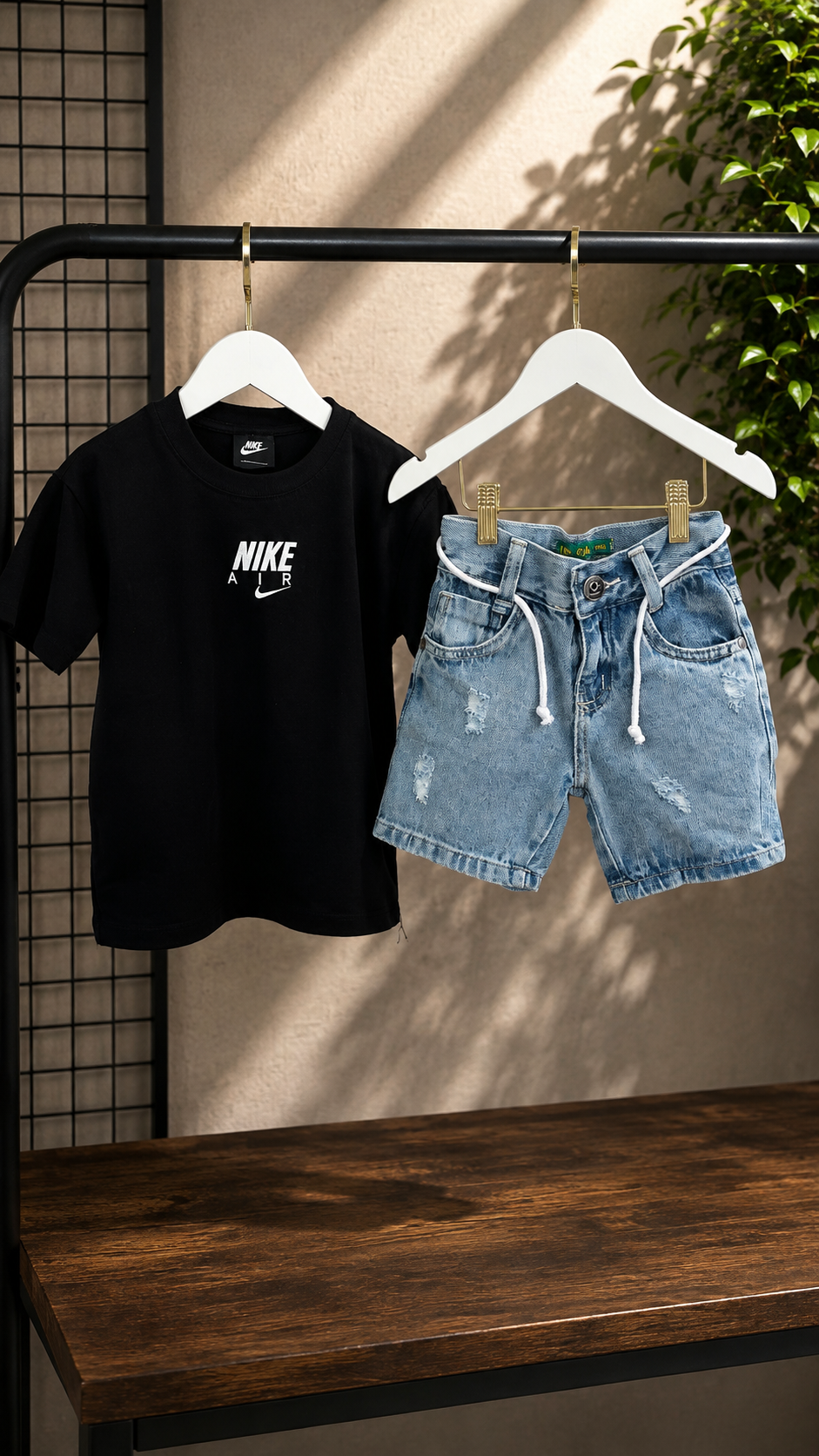 Conjunto Bermuda jeans + Camiseta Malhão Air Jordan