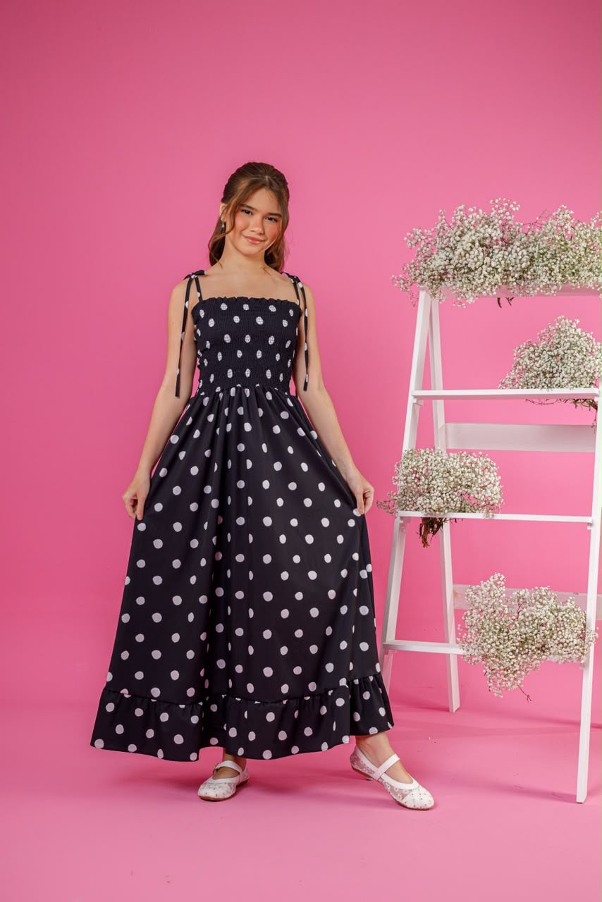 Vestido Ana - com alça e  com bandana Midi –Preto