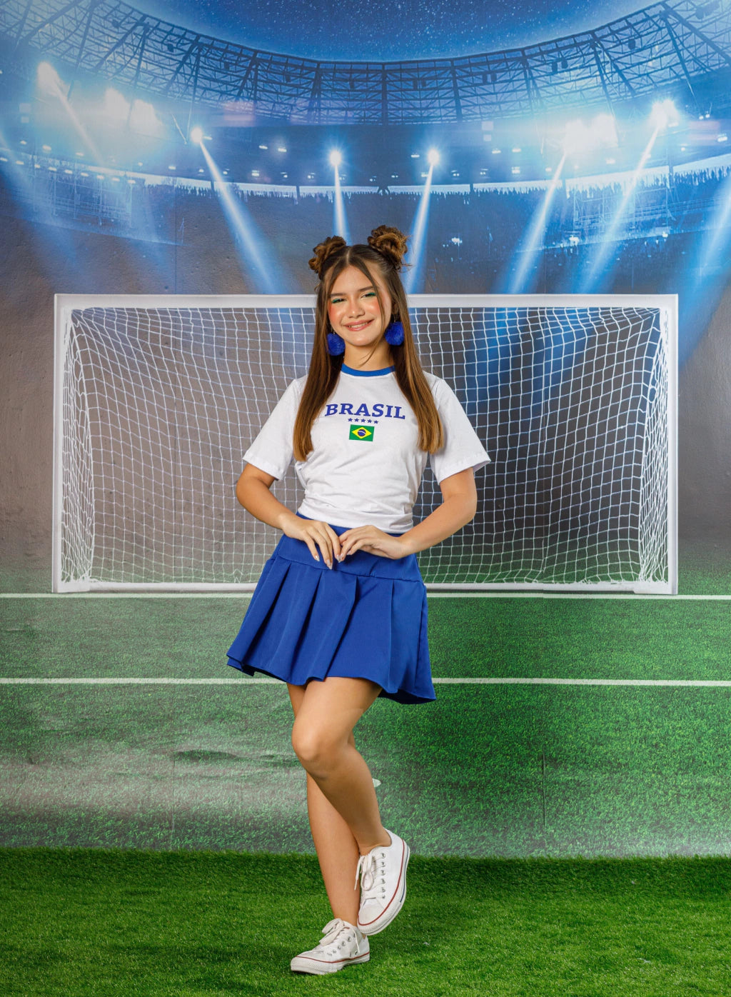 Combinadinho Brasil- Saia Azul com short por baixo