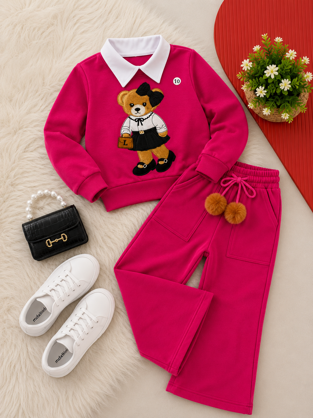 Conjunto moletom flanelado  ursa pink