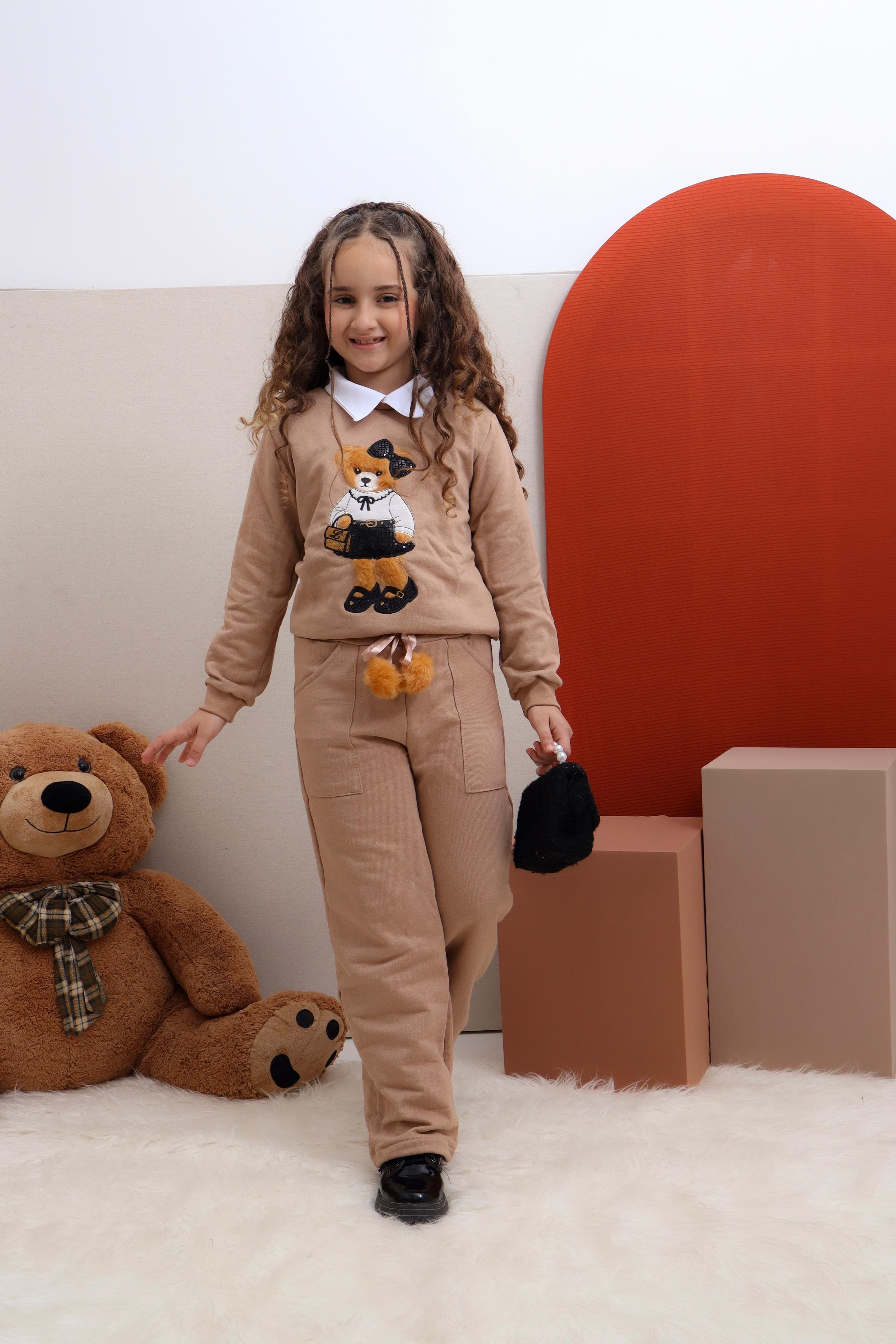 Conjunto moletom flanelado  ursa camel claro
