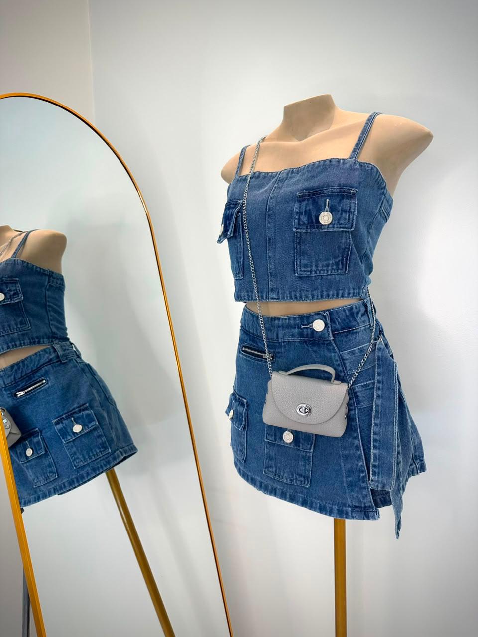Conjunto Jeans Short-Saia Fivela | Cód. 0010