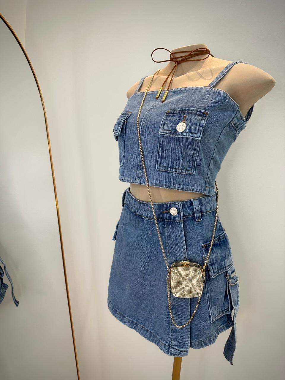 Conjunto Jeans Short-Saia com Fivela | Cód. 008