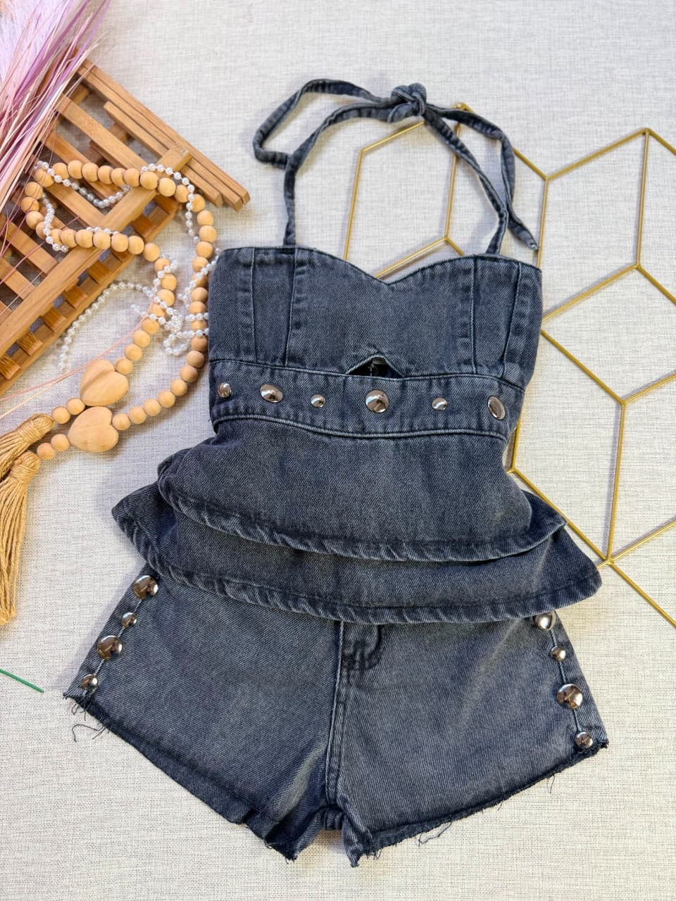 Conjunto jeans black- Short + Blusa