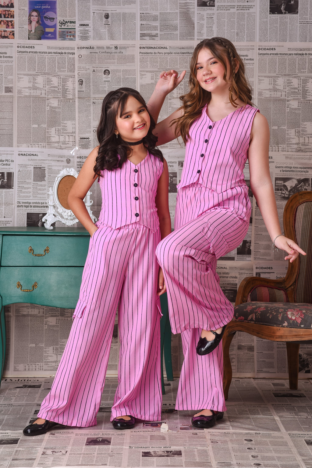 Conjunto risca giz  rosa