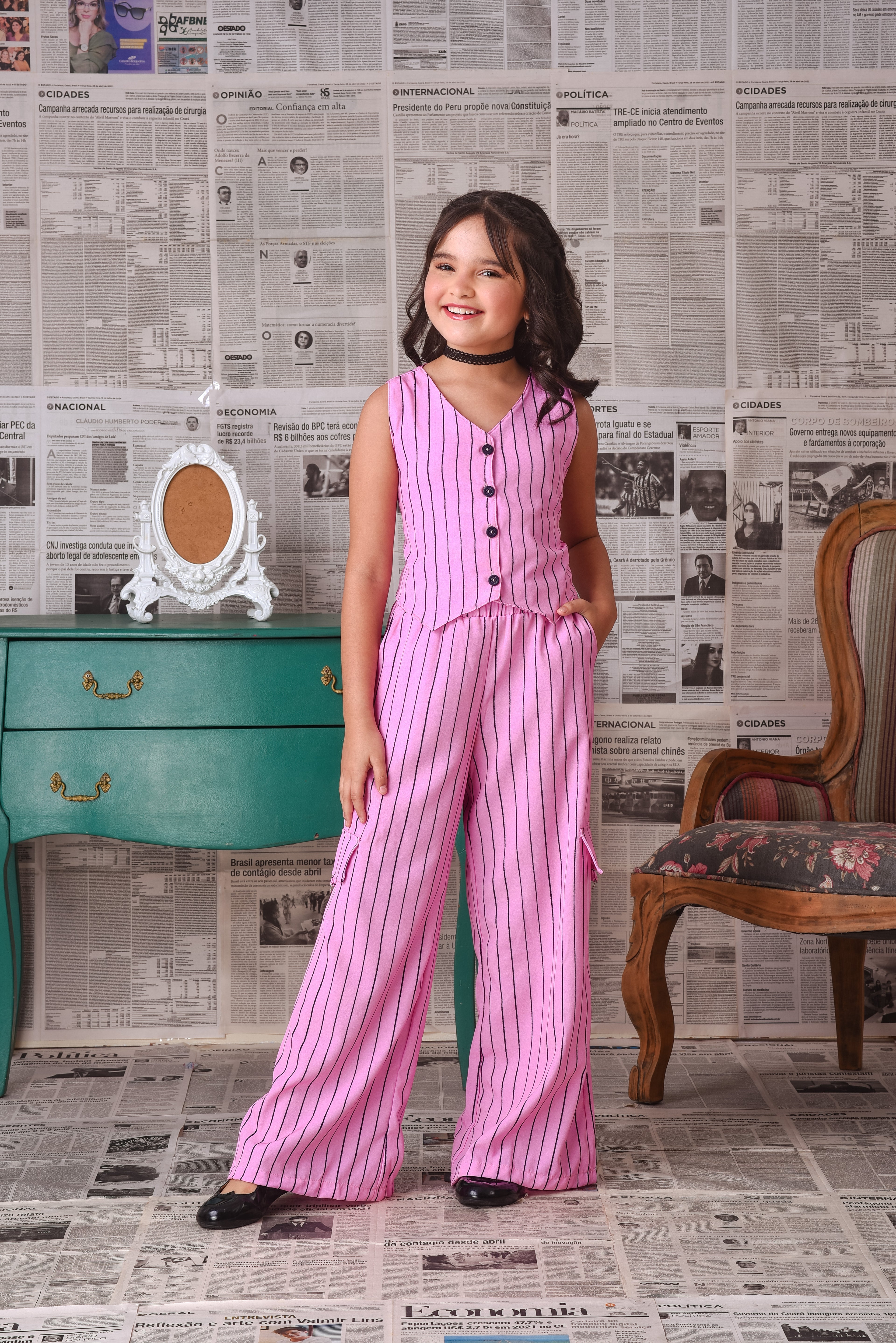 Conjunto risca giz  rosa
