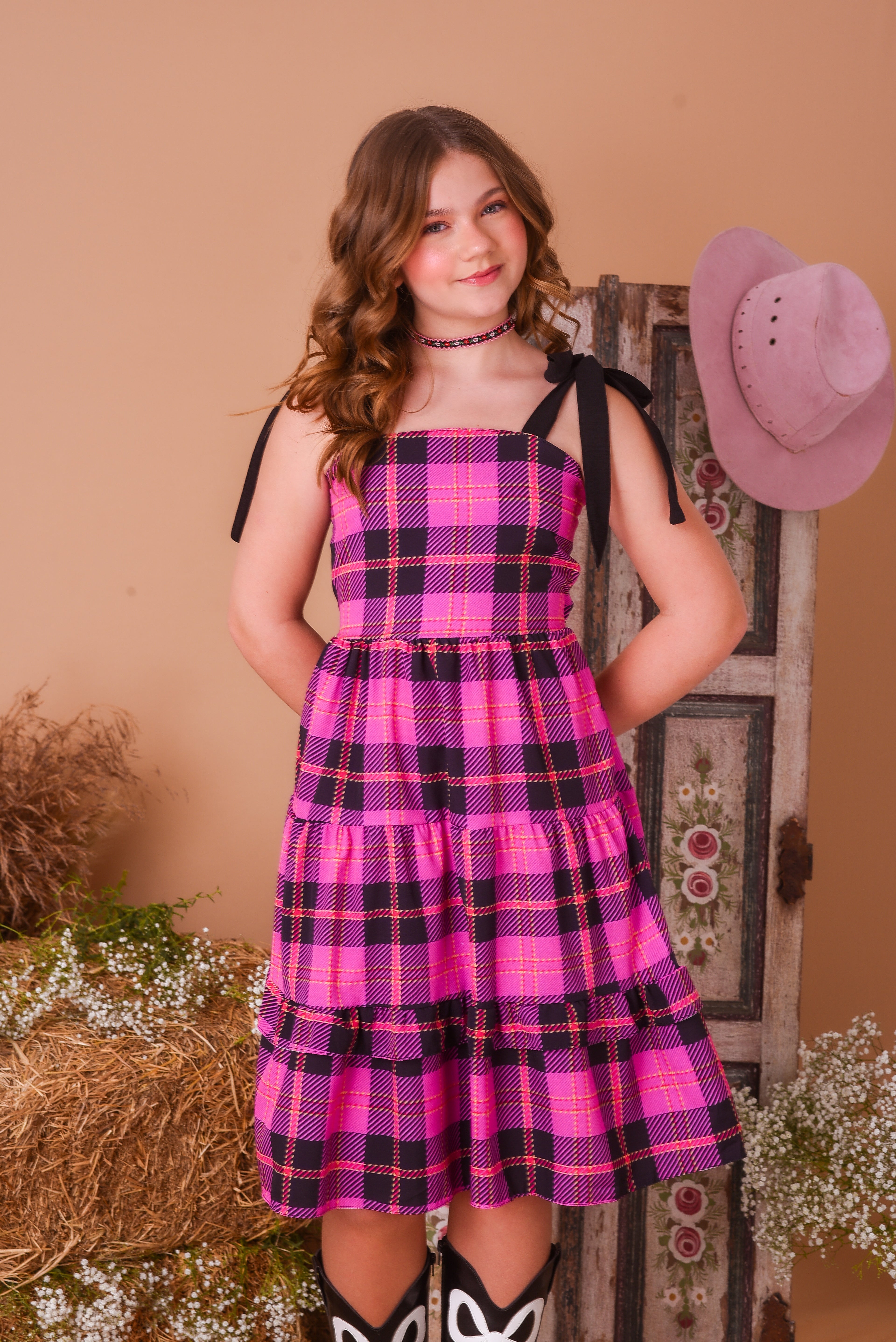 VESTIDO RAYLA ROSA XADREZ