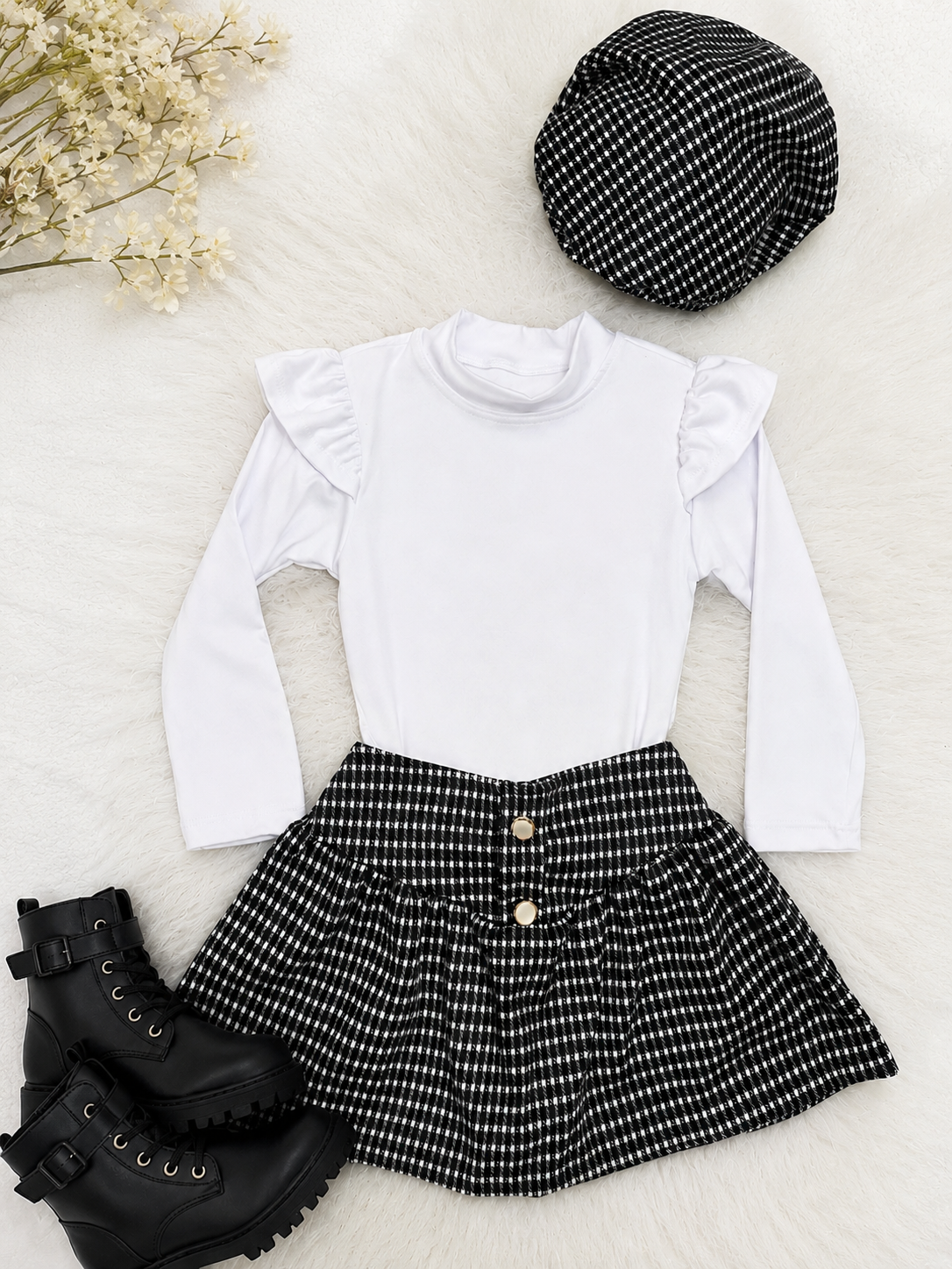 Conjunto Helena com boina- saia com short por baixo