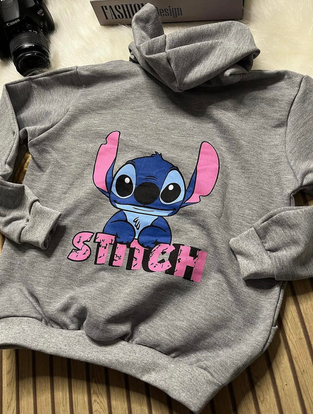 Conjunto STITCH  Moletom CINZA- ESTAMPA FRENTE E COSTA-com elástico regulável na cintura Flanelado-