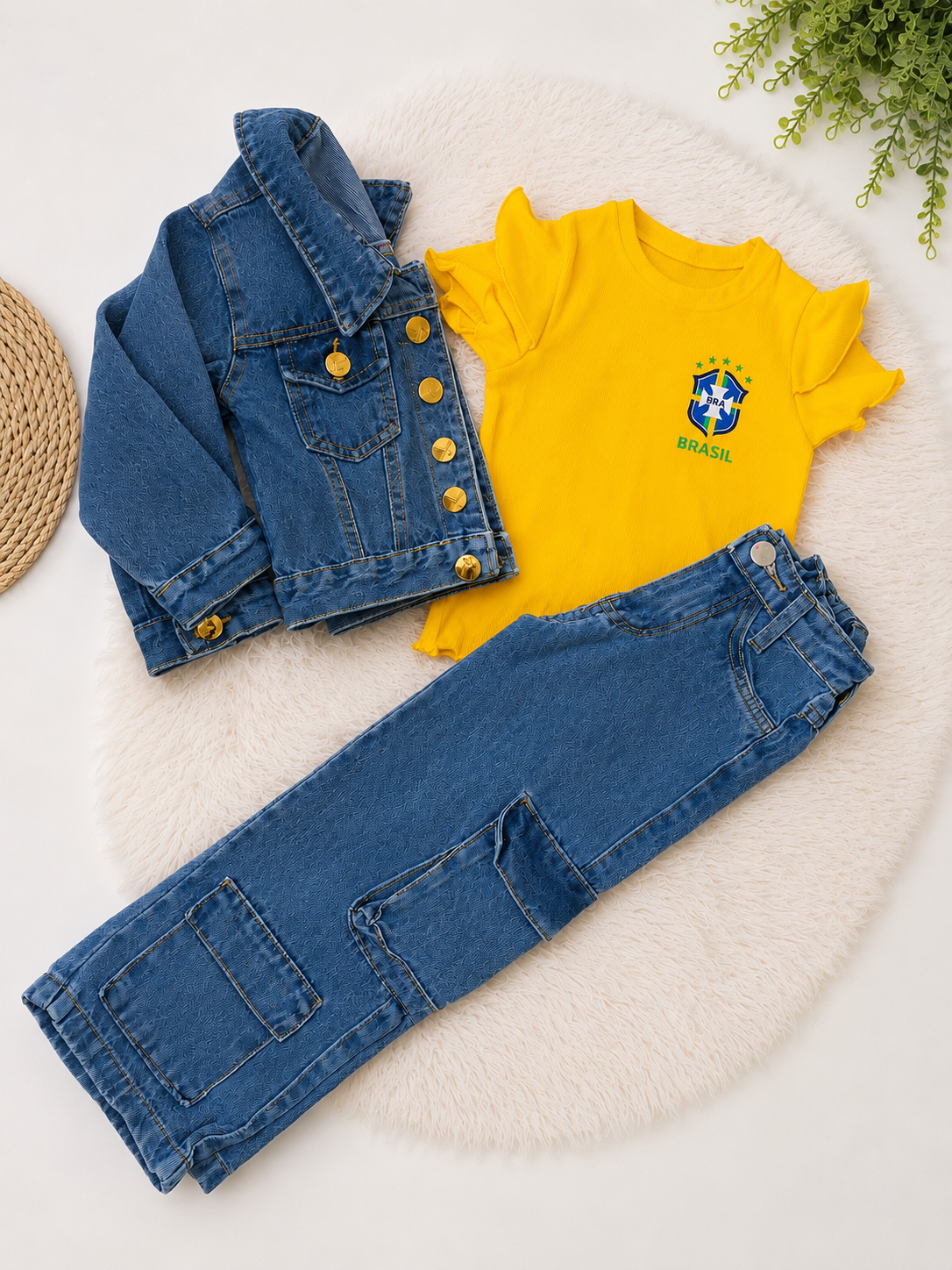 Conjunto Brasil - calça jeans e T-shirt