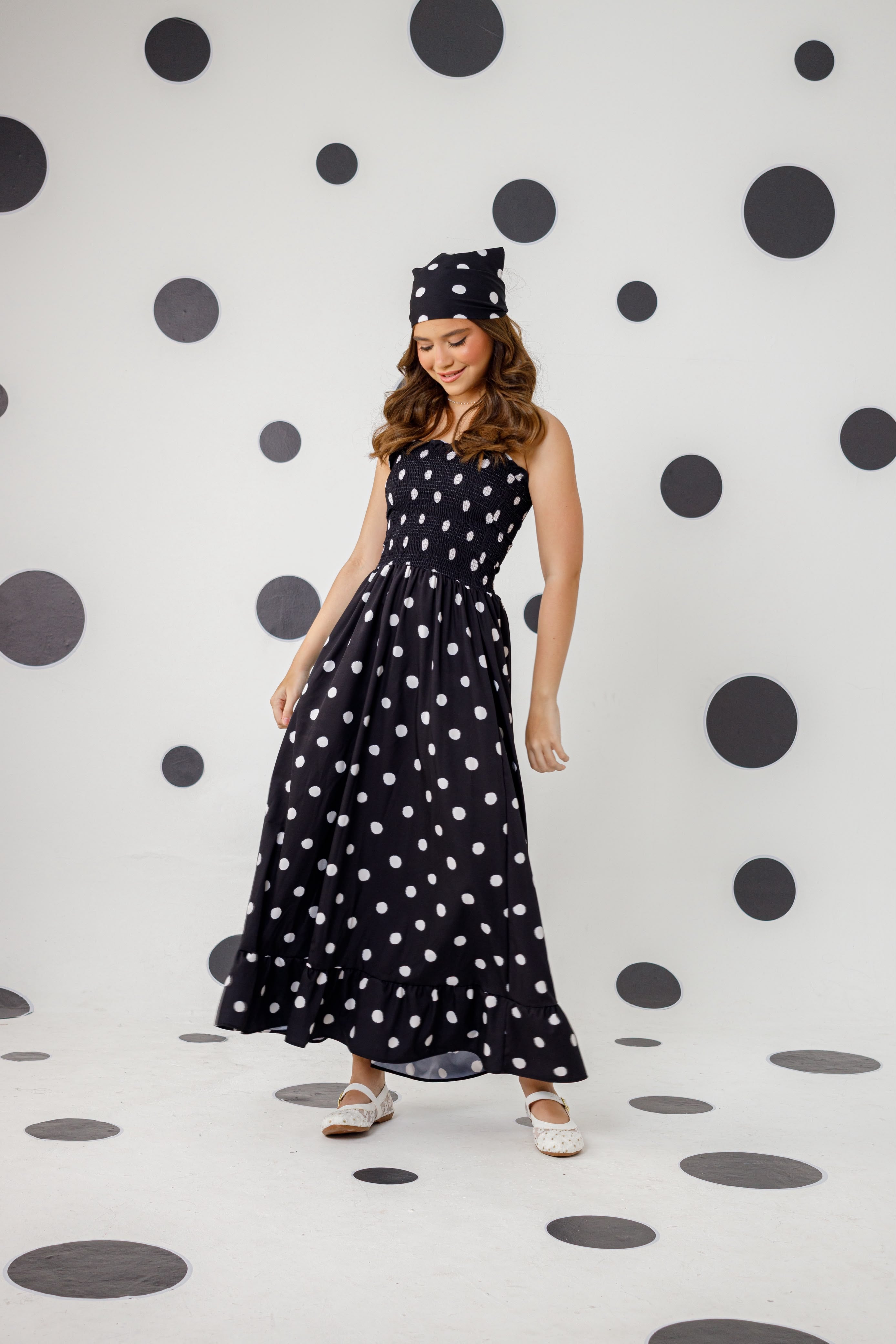 Vestido Ana - com alça e  com bandana Midi –Preto