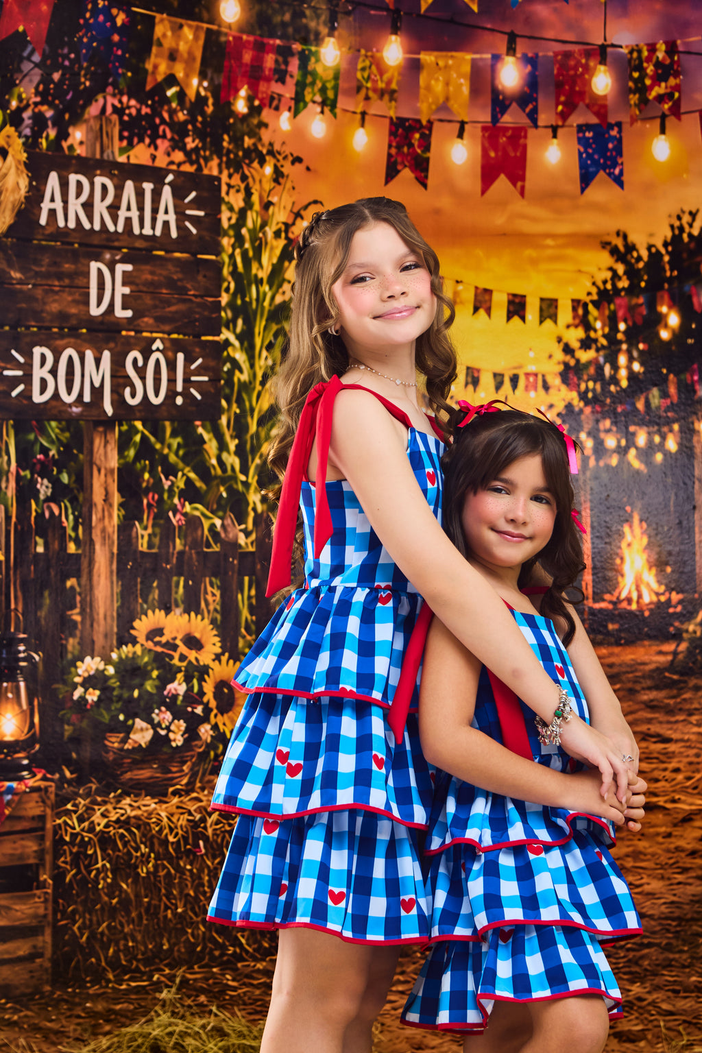 VESTIDO TRES BABADOS XADREZ AZUL