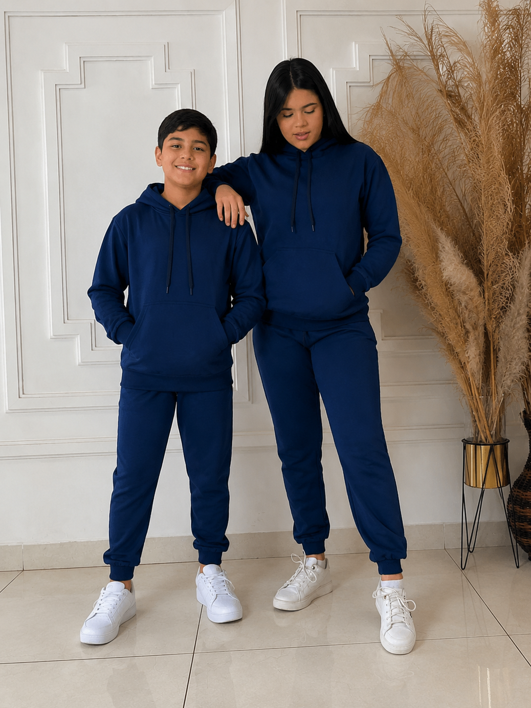 Conjunto azul Moletom - com elástico regulável na cintura Flanelado-