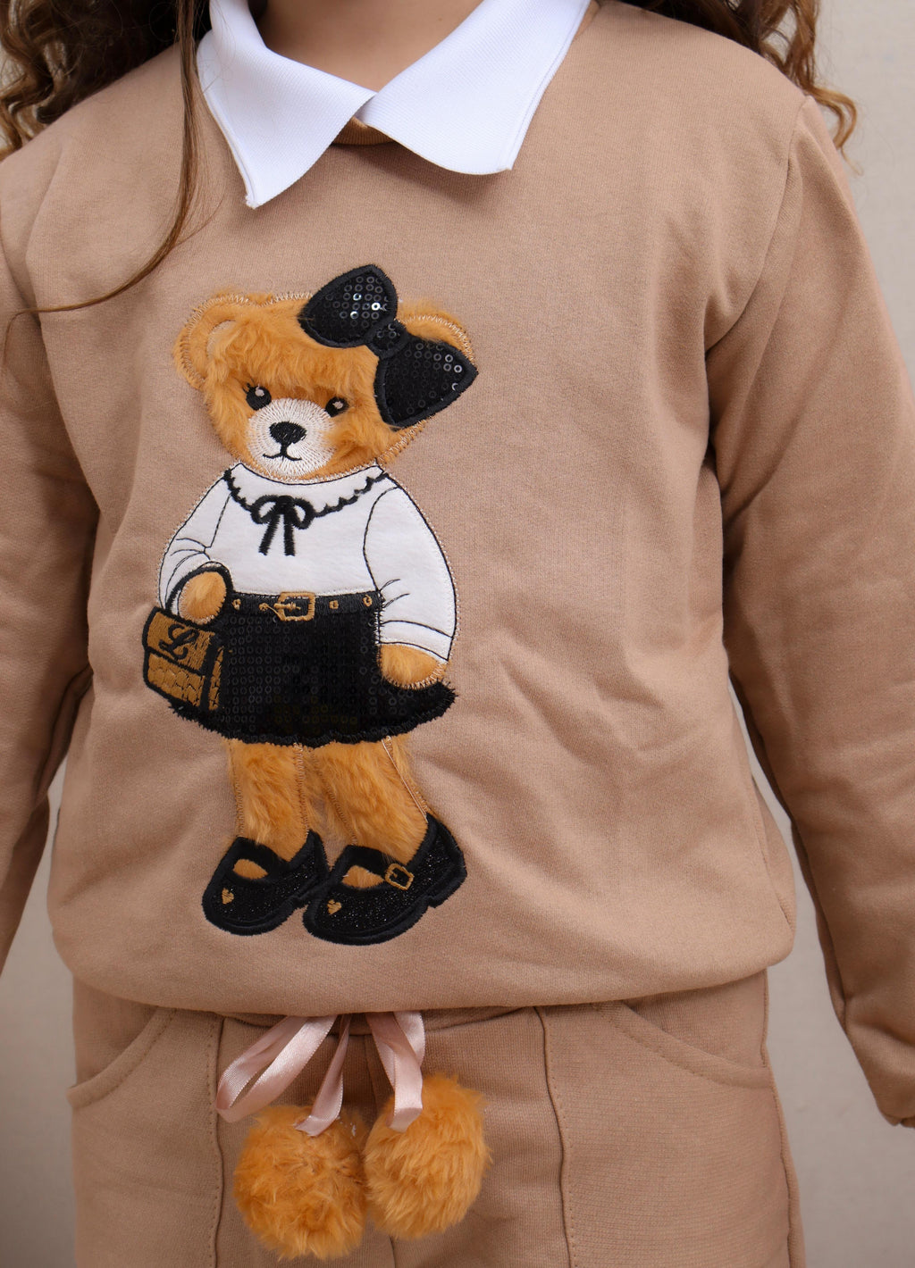 Conjunto moletom flanelado  ursa camel claro