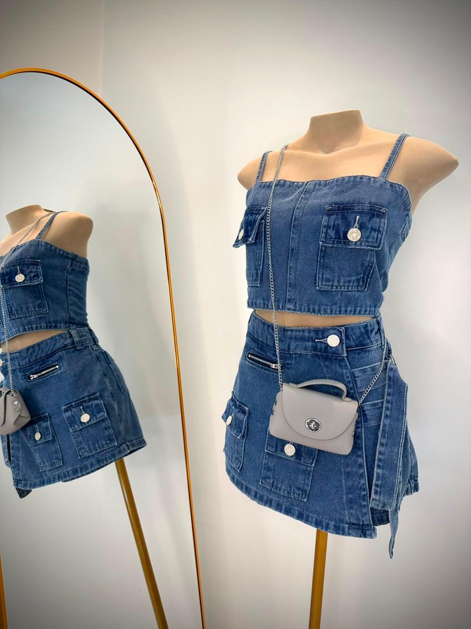 Conjunto Jeans Short-Saia Fivela | Cód. 0010
