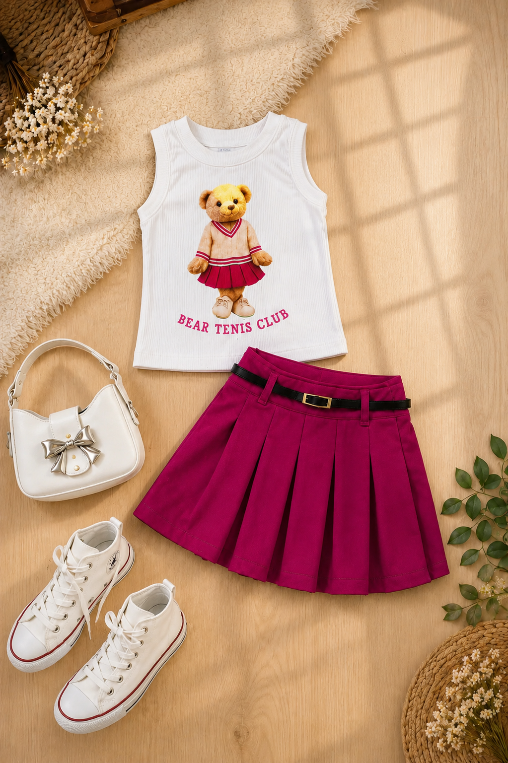 Conjunto Cecília  - Short saia + blusa (fúcsia )