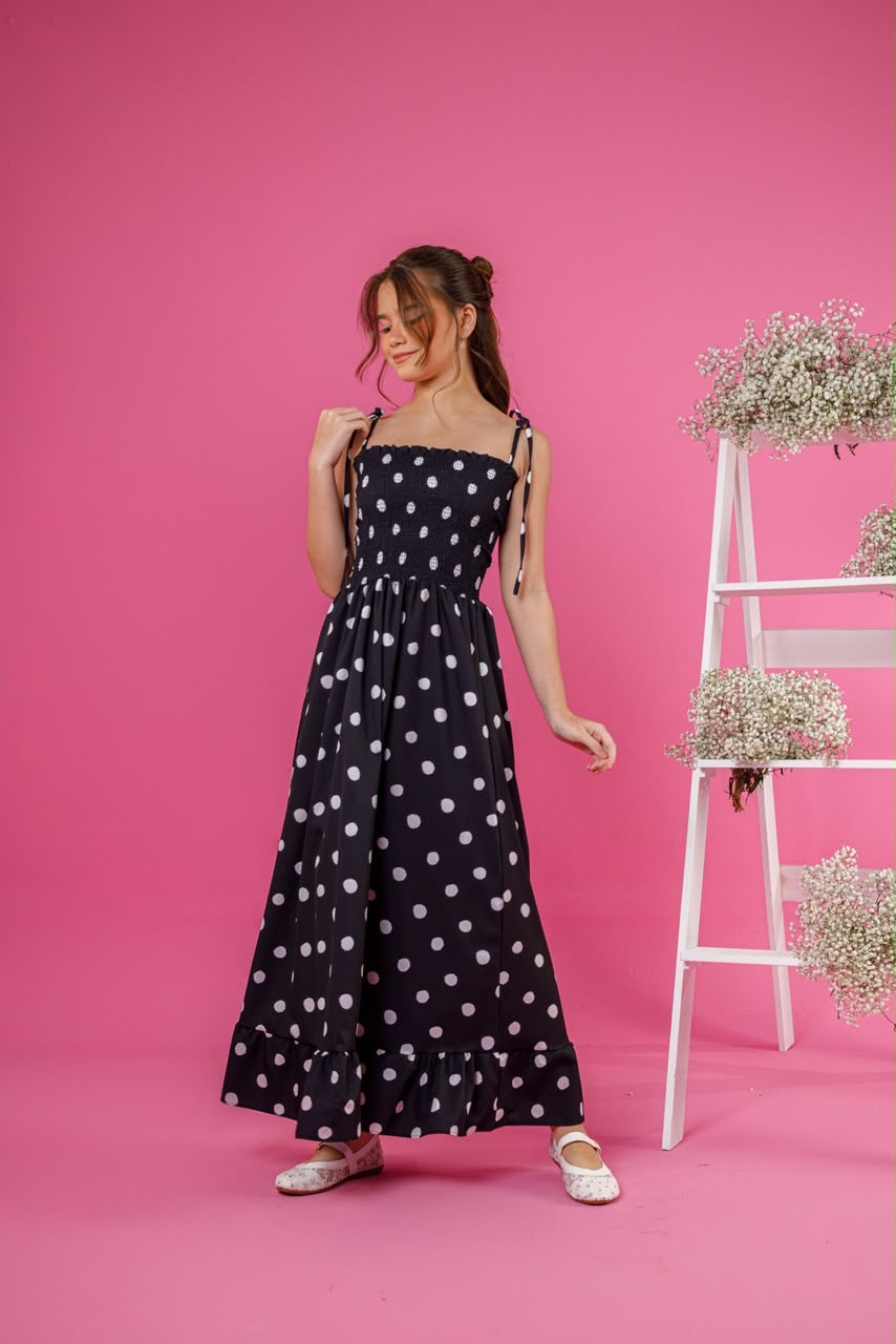 Vestido Ana - com alça e  com bandana Midi –Preto