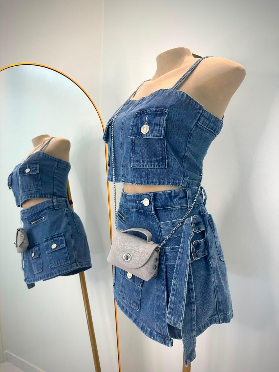 Conjunto Jeans Short-Saia Fivela | Cód. 0010