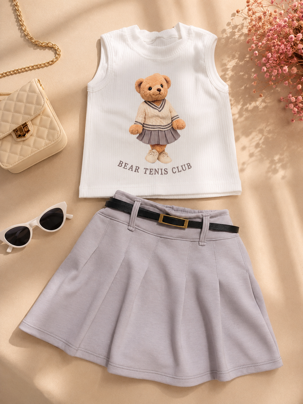 Conjunto Cecília  - Short saia + blusa (cinza )