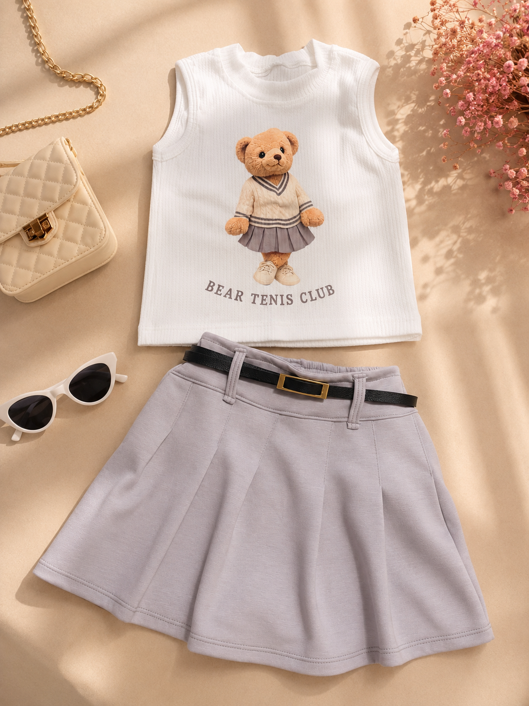 Conjunto Cecília  - Short saia + blusa (cinza )
