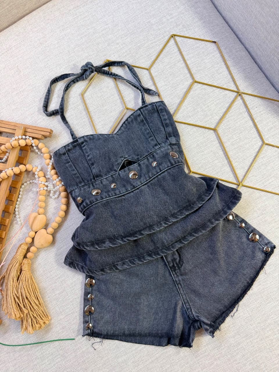 Conjunto jeans black- Short + Blusa