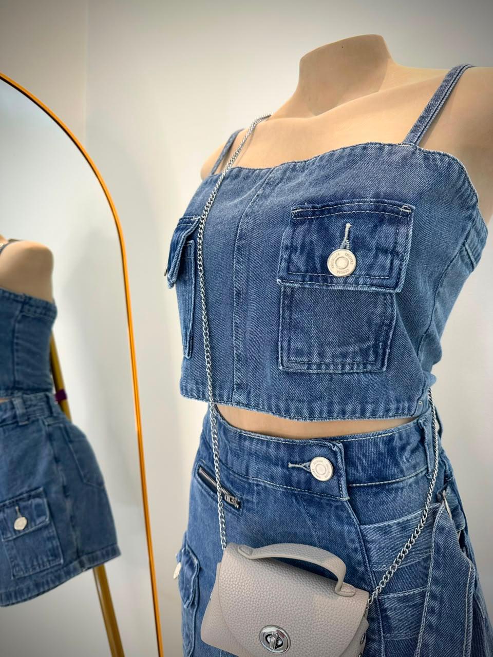 Conjunto Jeans Short-Saia Fivela | Cód. 0010