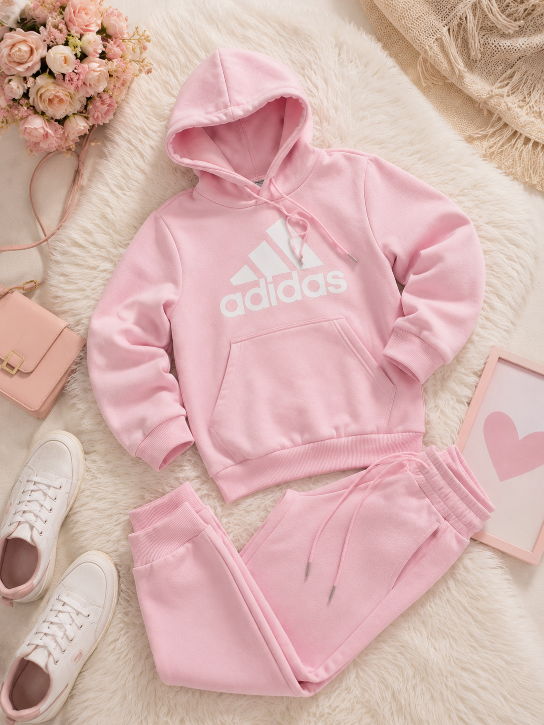 Conjunto Moletom adidas - com elástico regulável na cintura Flanelado-