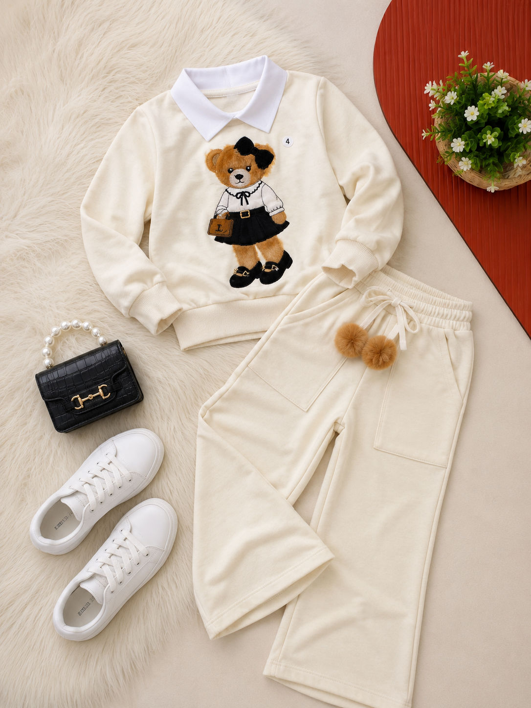 Conjunto moletom flanelado ursa off