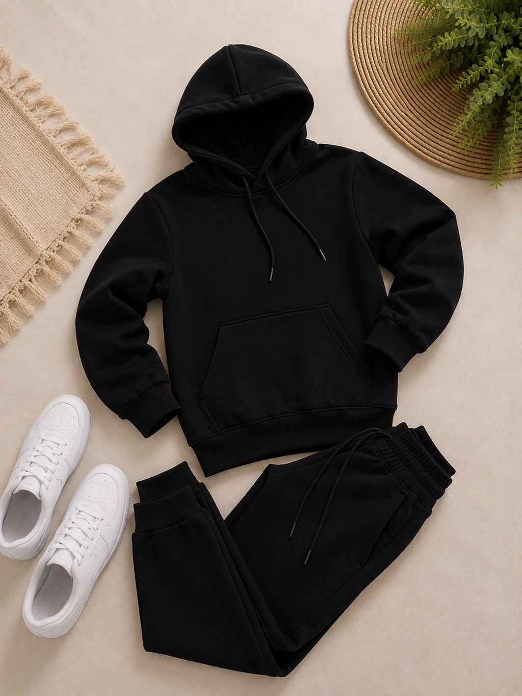 Conjunto preto Moletom Juvenil Flanelado