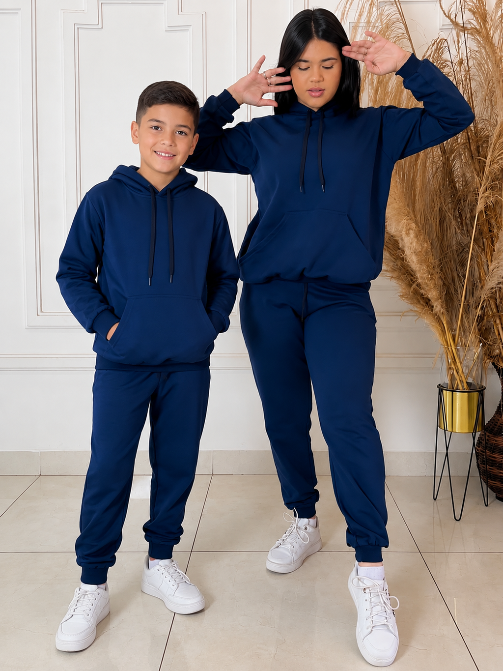 Conjunto azul Moletom - com elástico regulável na cintura Flanelado-