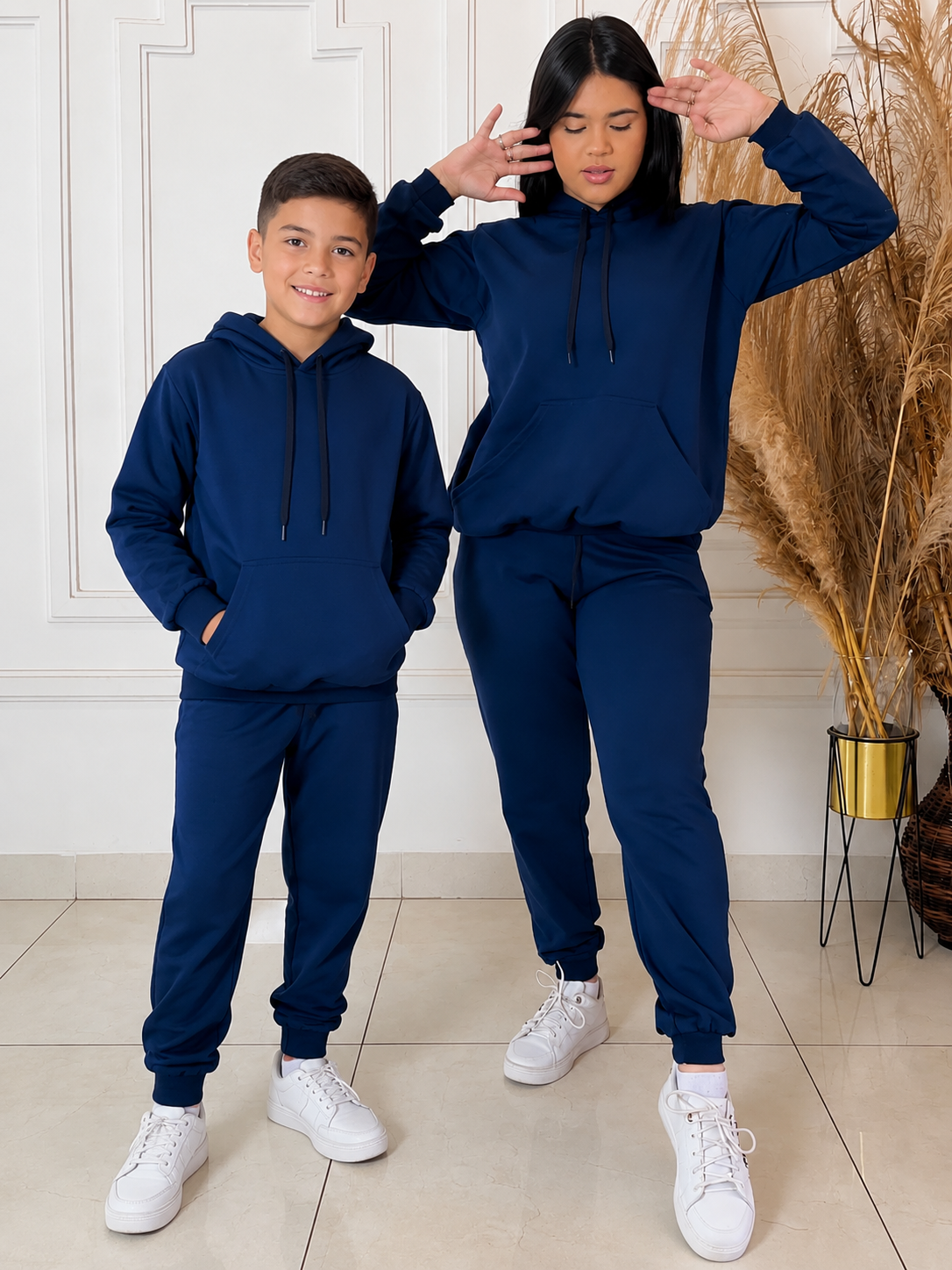 Conjunto azul Moletom - com elástico regulável na cintura Flanelado-