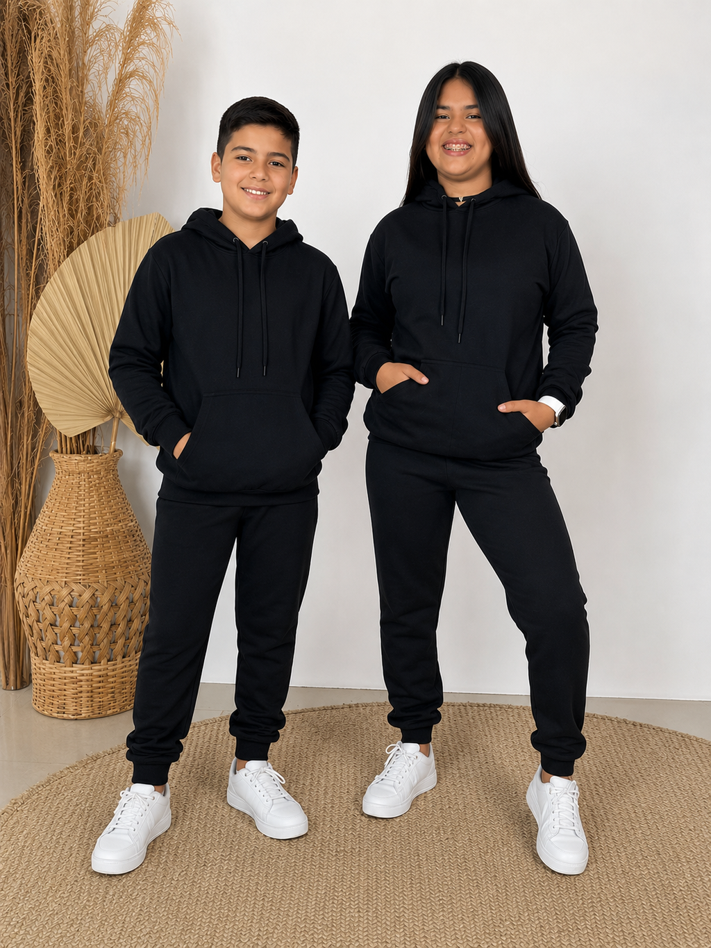 Conjunto preto Moletom Juvenil -com elástico regulável na cintura Flanelado-