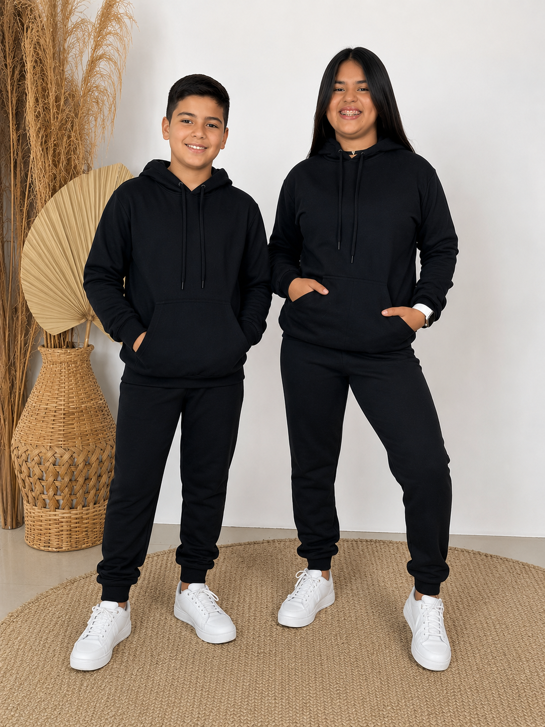 Conjunto preto Moletom Juvenil -com elástico regulável na cintura Flanelado-