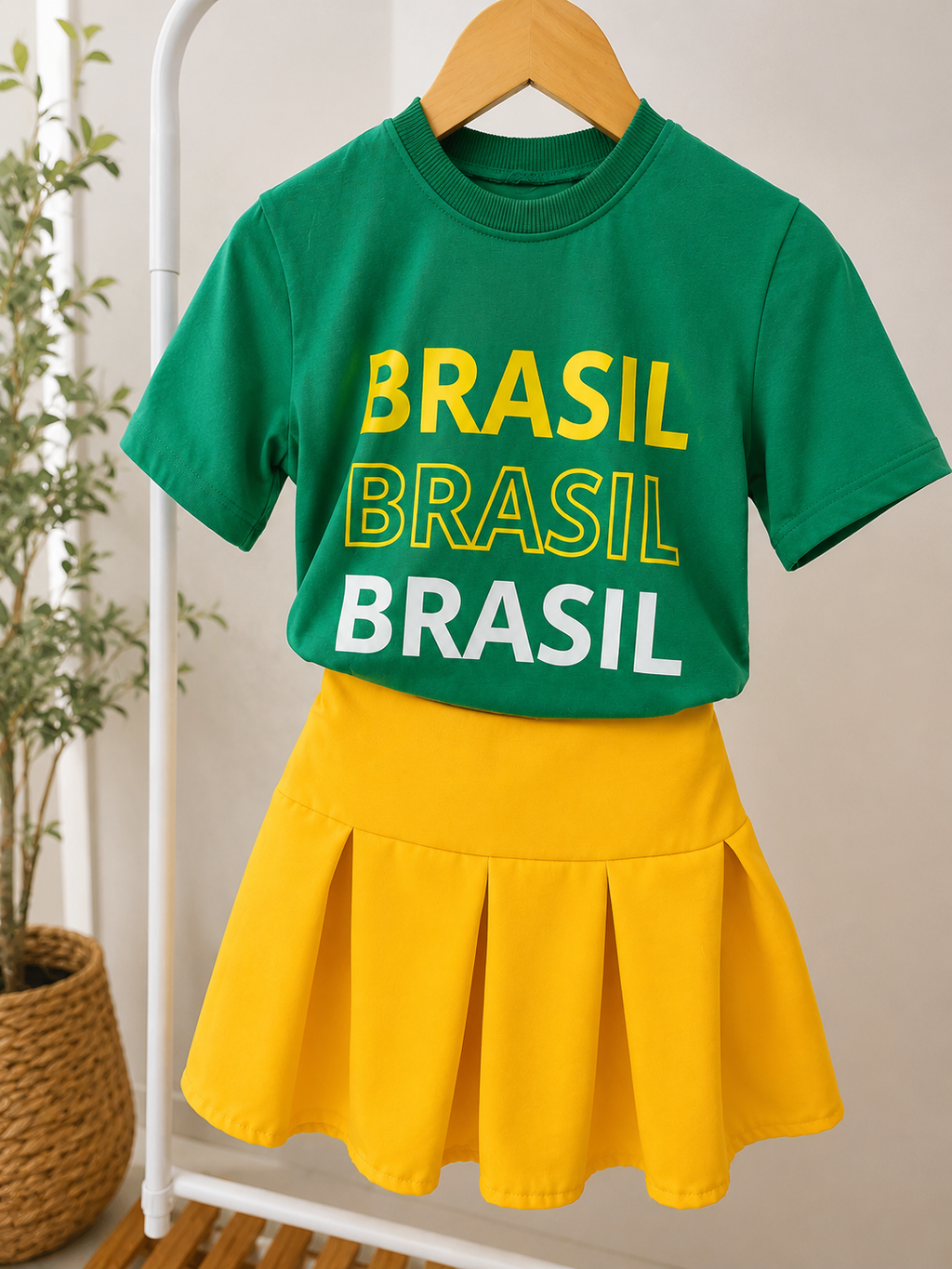 Conjunto brasil- saia com short por baixo