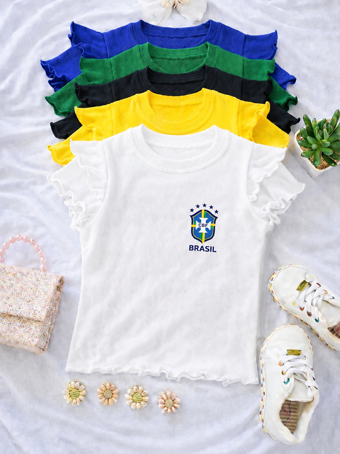 TSHIRT branca MANGA DUPLA EM DTF BRASIL ESCUDO