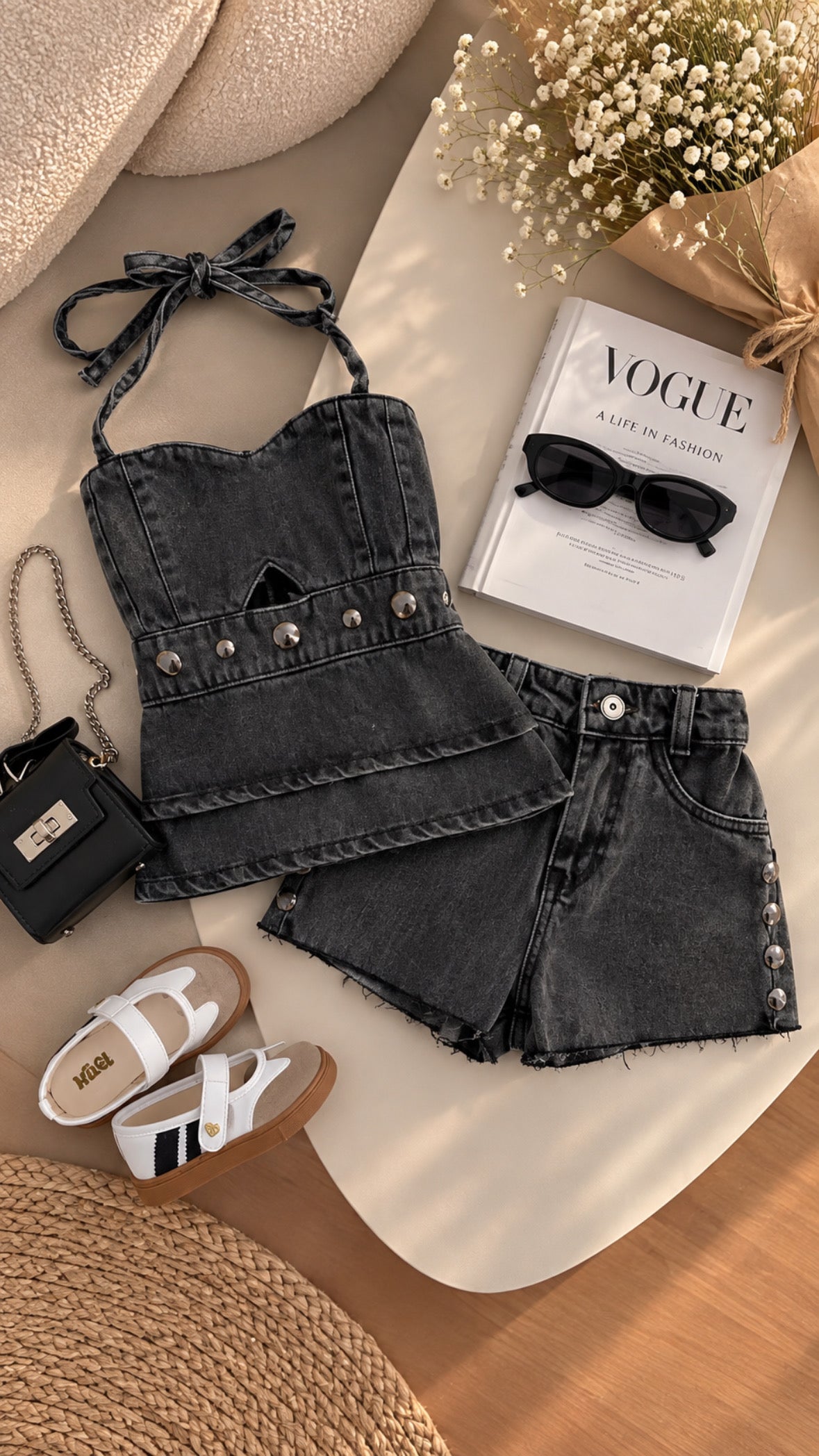 Conjunto jeans black- Short + Blusa
