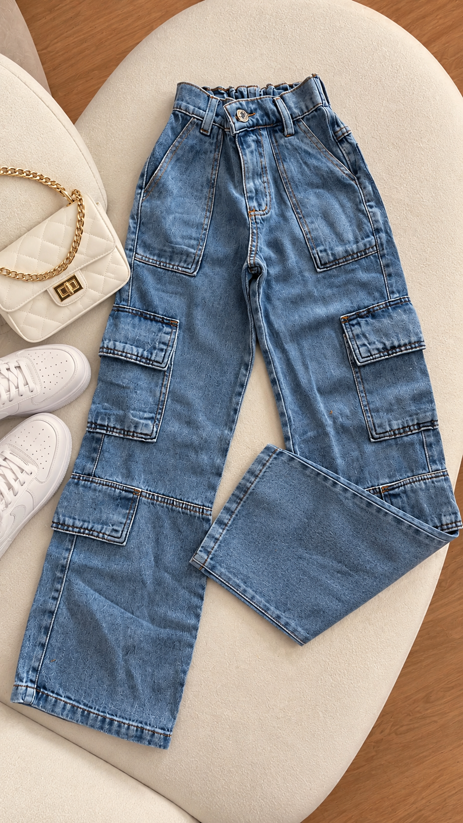 Calça Jeans Wide Leg Cargo – Bolso Faca 013